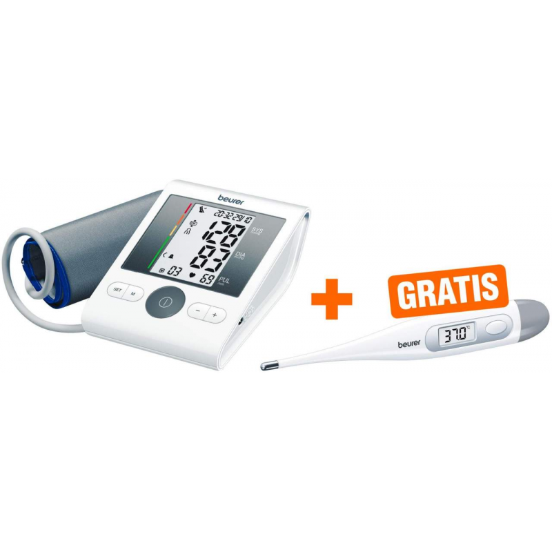 BEURER Oberarm Blutdruckmessgerät BM28 + gratis BEURER digitales Fieberthermometer FT09-1