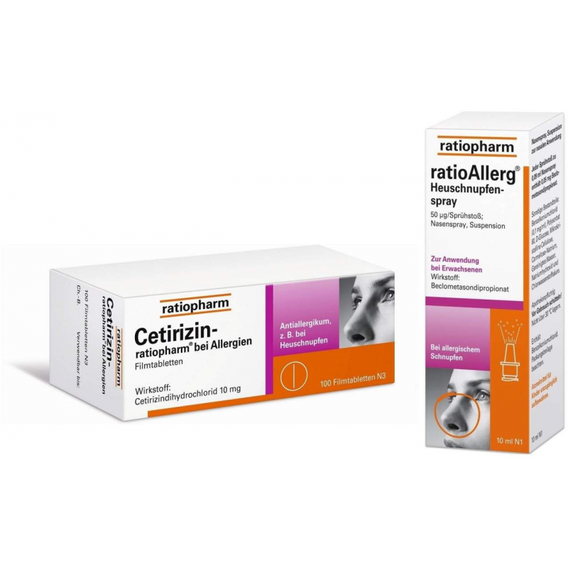 Sparset Allergie Cetirizin Ratiopharm 100 Filmtabletten und ratioAllerg Heuschnupfenspray 10 ml 1 Set