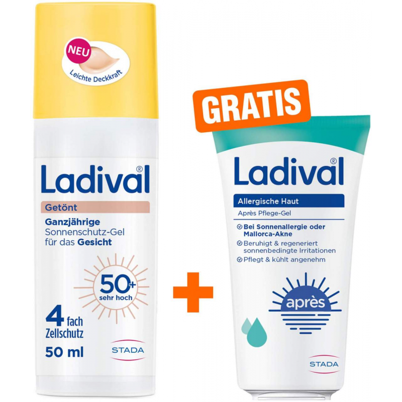 Ladival Sonnenschutz-Gel getönt LSF 50+ 50 ml + gratis Ladival allergische Haut Apres Pflege-Gel 50 ml