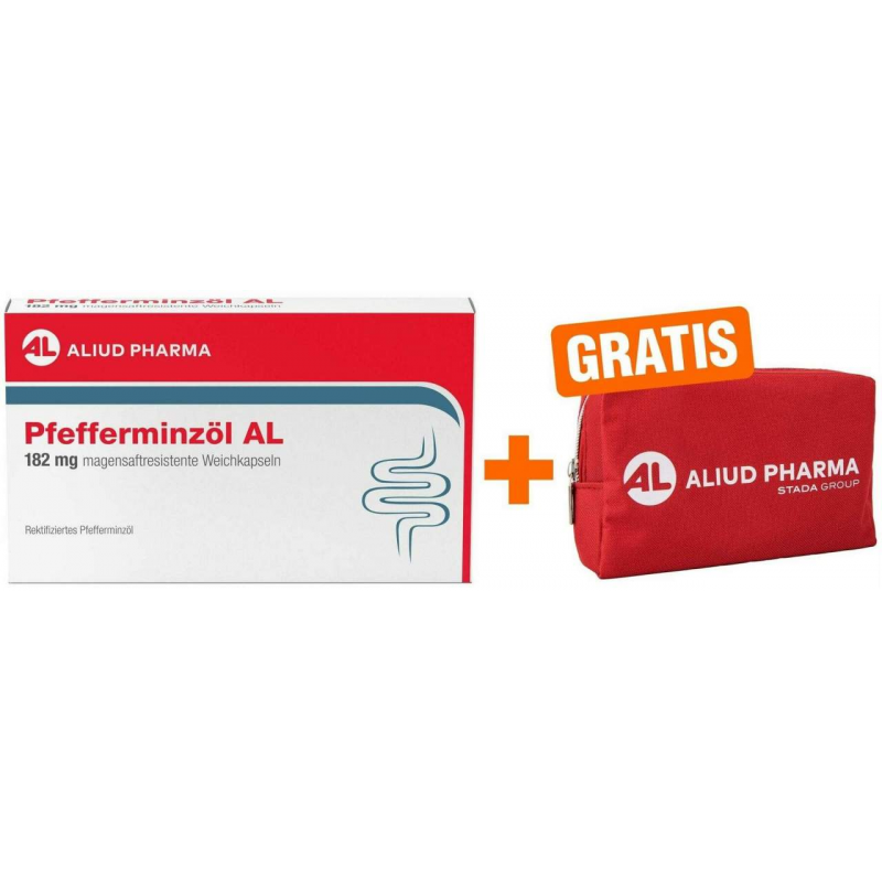 Pfefferminzöl AL 182 mg magensaftresistente Weichkapseln 60 Stück + gratis Medikamententasche 1 Stück