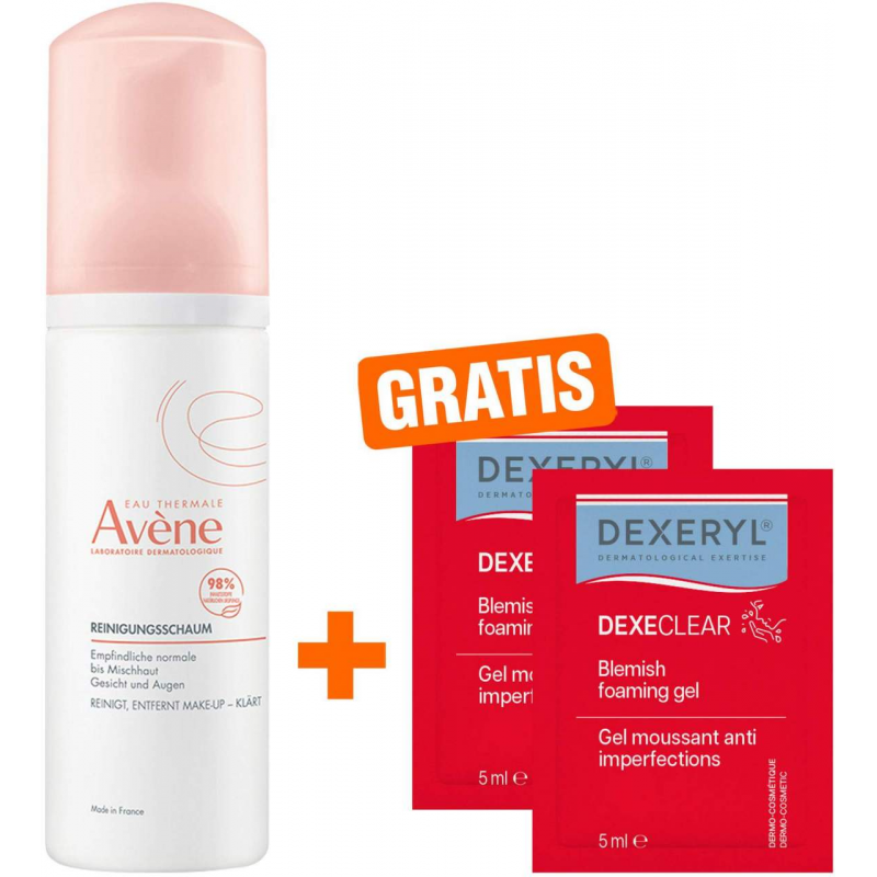 Avene Reinigungsschaum 150 ml + gratis Dexeryl Dexeclear schäumendes Reinigungsgel 2 x 5 ml