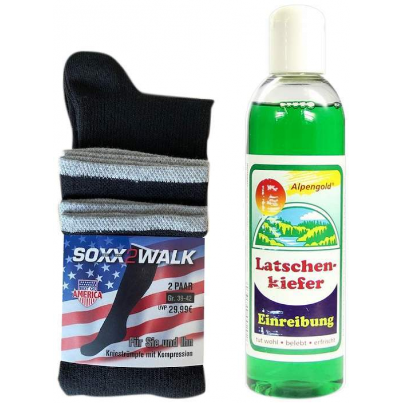 SOXX2WALK Kniestrümpfe mit Kompression, Gr.35-38, 2 er Set + gratis Latschenkiefer Einreibung 250 ml