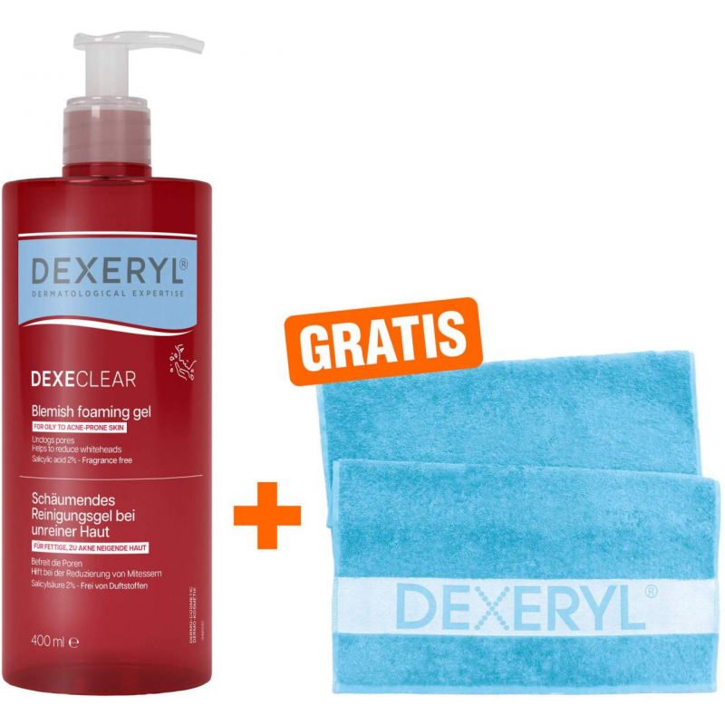 Dexeryl Dexeclear schäumendes Reinigungsgel 400 ml + gratis Dexeryl Handtuch 1 Stück