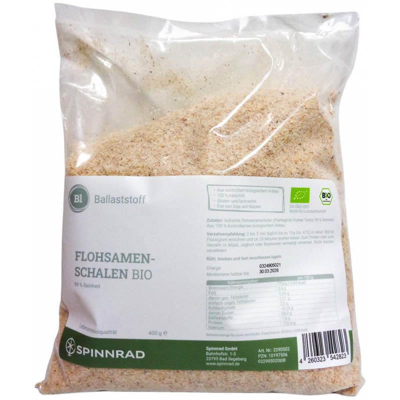Flohsamenschalen Bio 99% Reinheit 400 G