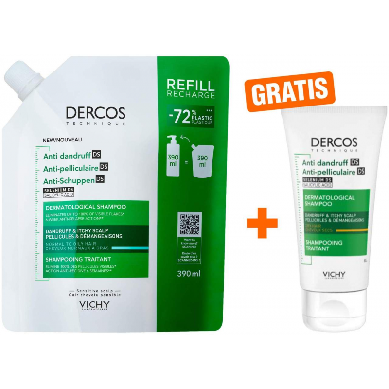 Vichy Dercos Anti-Schuppen Shampoo fettige Kopfhaut Nachfüllpack 390 ml + gratis Vichy Dercos Anti Schuppen Shampoo 50ml