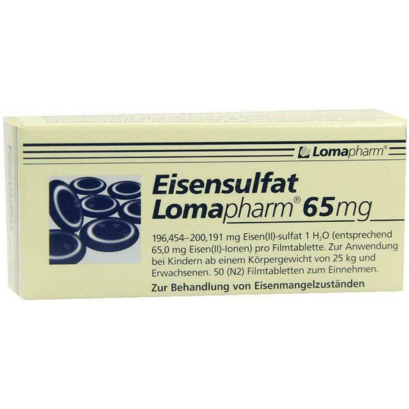 Eisensulfat Lomapharm 65 mg 50 Überzogene Tabletten