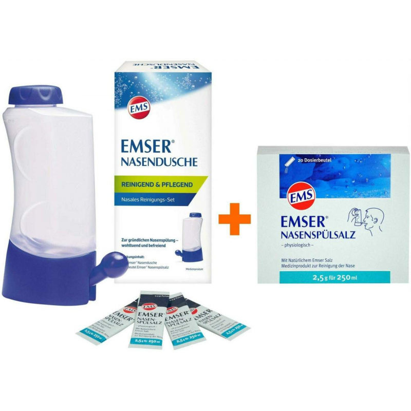 Emser Nasendusche mit 4 Beuteln Nasenspülsalz + Emser Nasenspülsalz physiologisch 20 Beutel Pulver