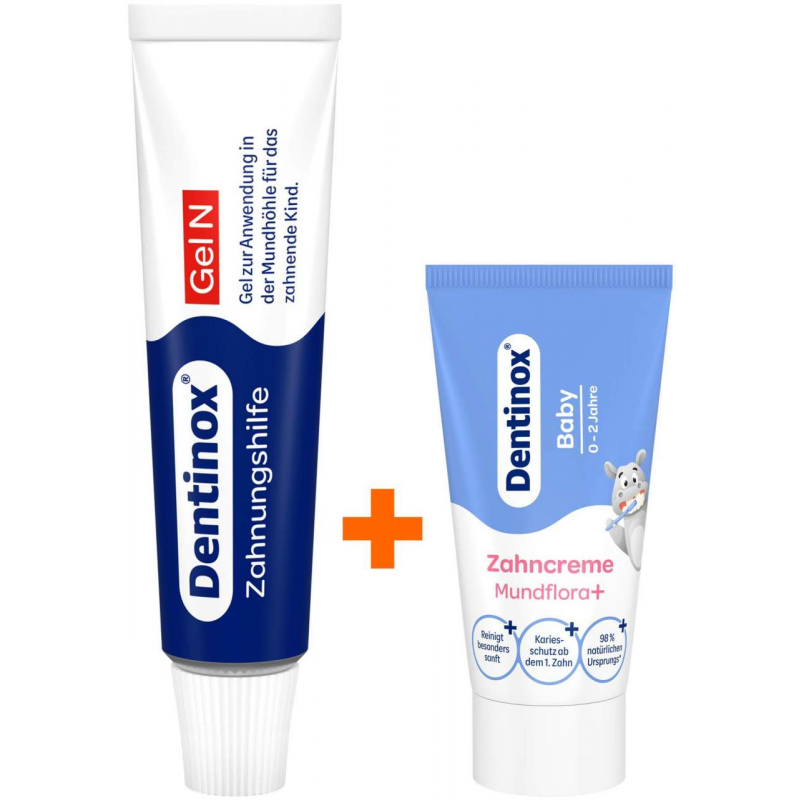 Dentinox Gel N Zahnungshilfe 10g + Dentinox Zahncreme Mundflora + Baby 30 ml