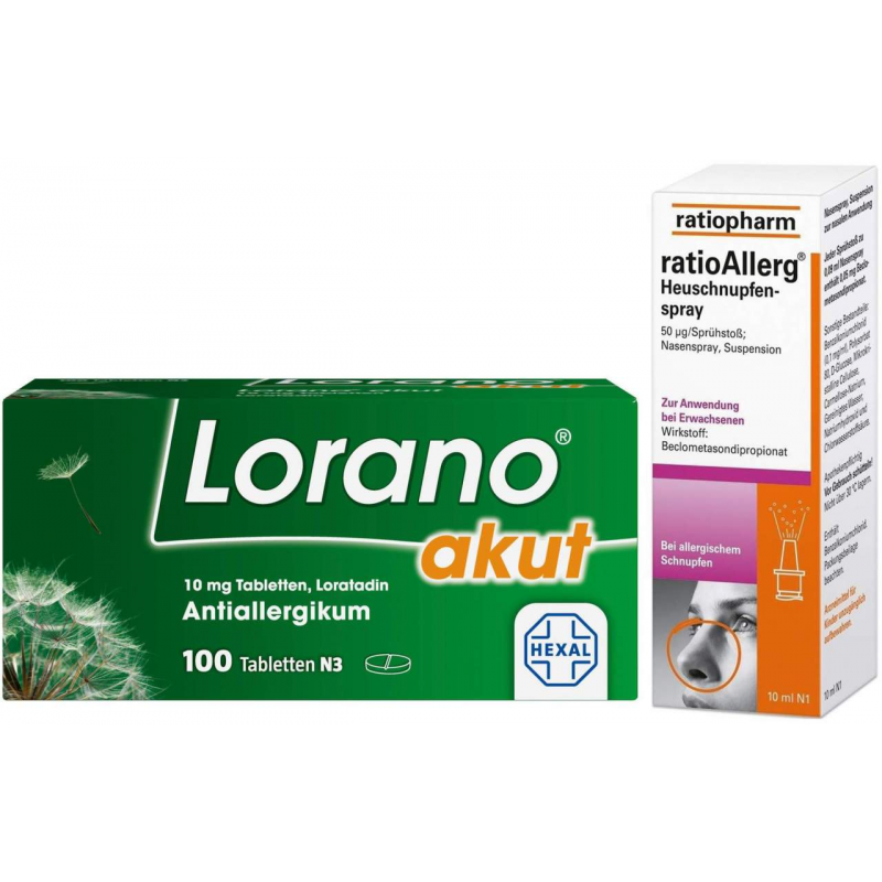 Sparset Allergie Lorano akut 100 Tabletten + Ratioallergie 10 ml Heuschnupfenspray