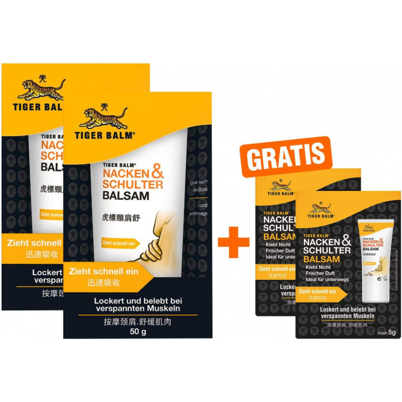 TIGER BALM Nacken und Schulter Balsam 2 x 50 g + gratis Tiger Balm Sachets 2 x 5g
