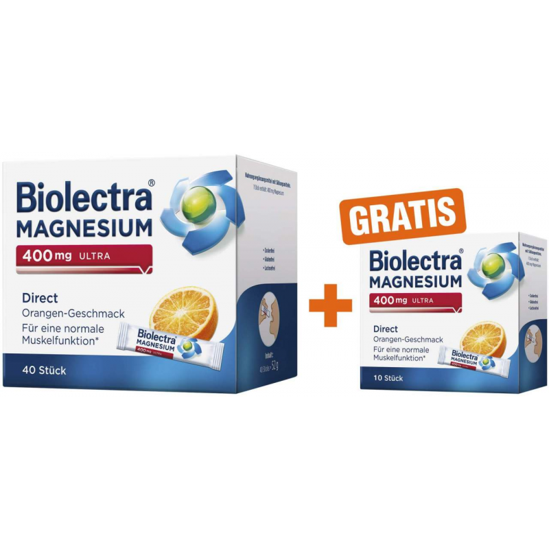 Biolectra Magnesium 400 mg ultra Direct Orangengeschmack 40 Pellets + gratis 10 Stück