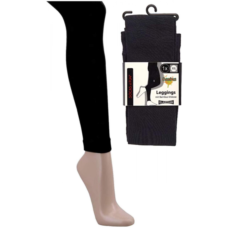 Damen Leggings Bambus Größe 44-48 schwarz, L-XL
