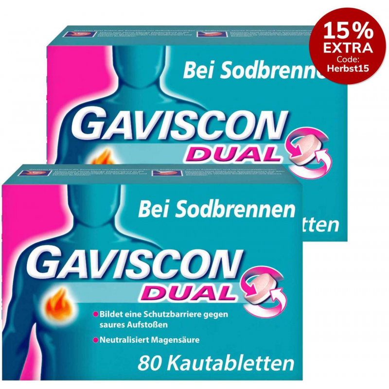 Gaviscon Dual 250 mg - 106,5 mg - 187,5 mg 2 x 80 Kautabletten
