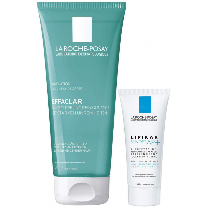 La Roche Posay Effaclar Mikro Peeling Reinigungsgel 200 ml + gratis Lipikar Syndet AP+ 15 ml
