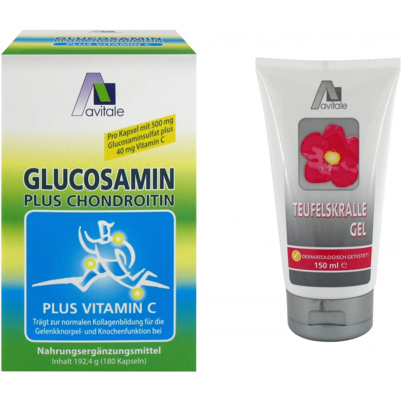 Glucosamin 500 mg + Chondroitin 400 mg + gratis Teufelskralle 150 ml Gel
