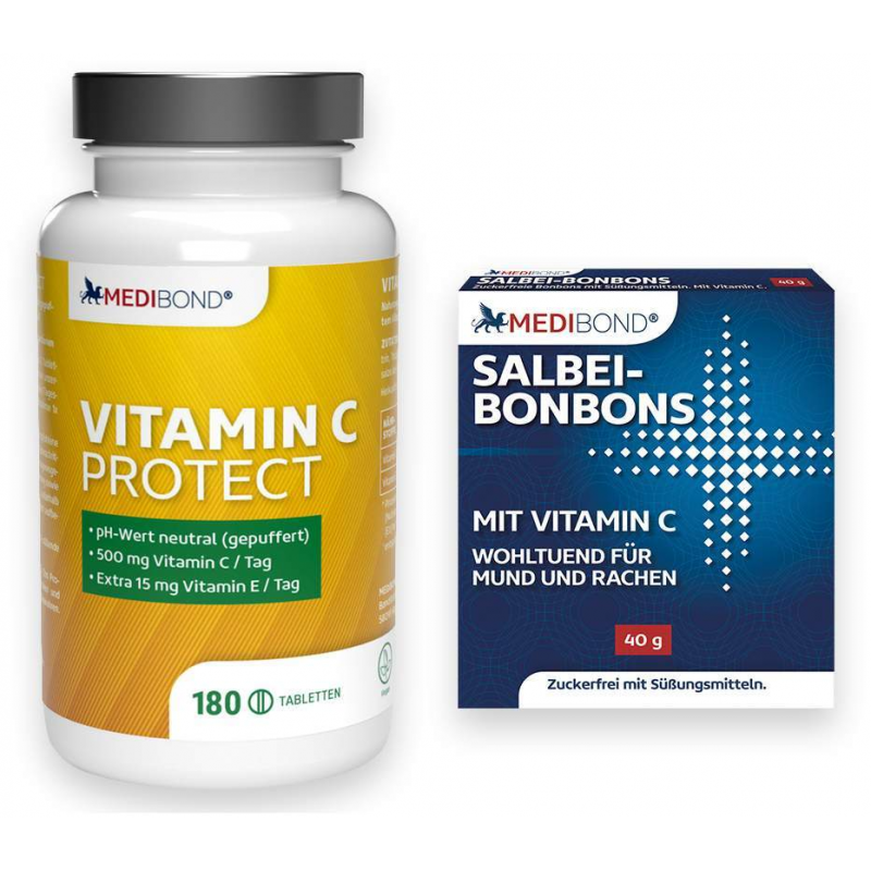 Vitamin C Protect Medibond 180 Tabletten + gratis Salbei Bonbons zuckerfrei Medibond 40 g