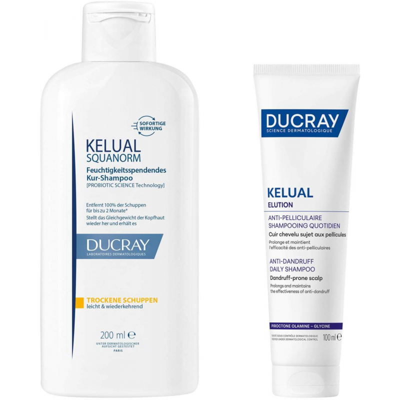 Ducray Kelual Squanorm trockene Schuppen 200 ml Shampoo + gratis Ducray Elution ausgl. Shampoo 100 ml