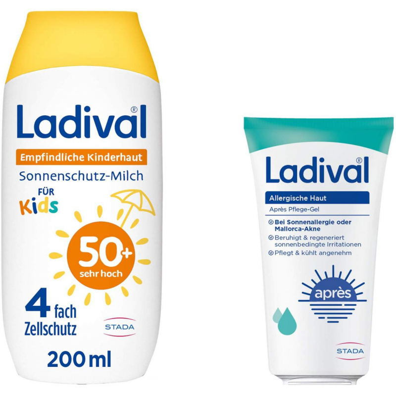 Ladival empfindliche Kinderhaut Milch LSF 50+ 200 ml + gratis allergische Haut Apres Pflege Gel 50 ml