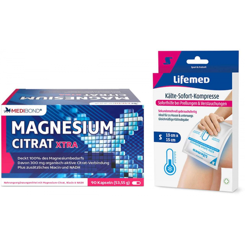 Magnesium Citrat XTRA Medibond 90 Kapseln + gratis Sofort Kühl Kompresse 1 Stück