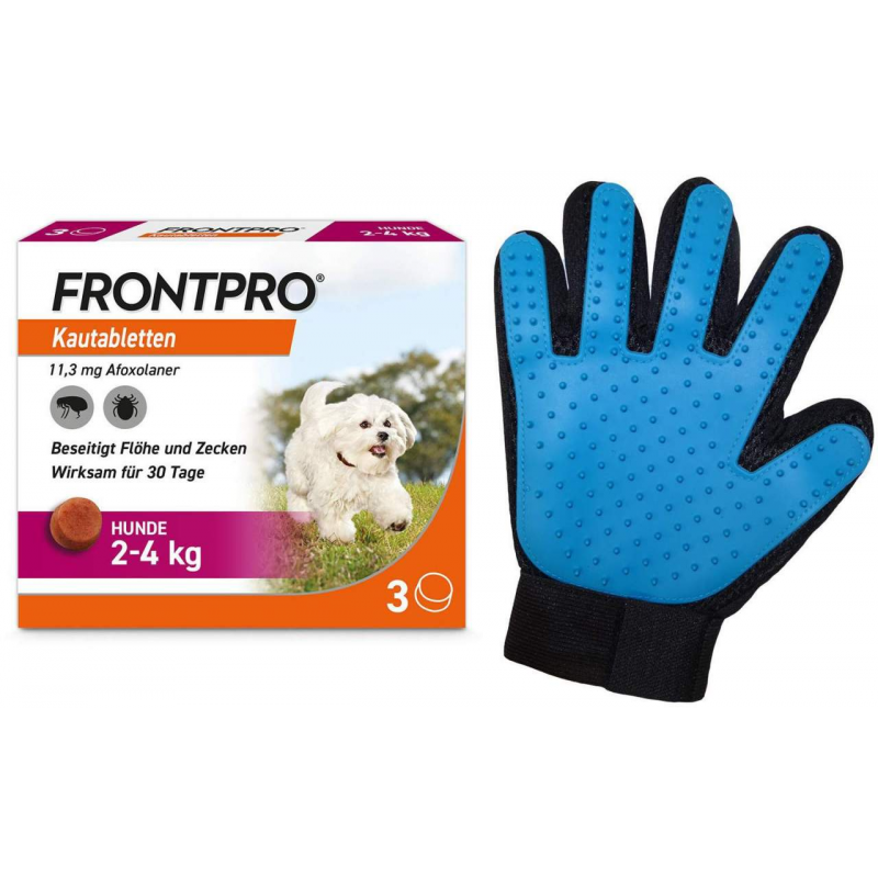 Frontpro 11 mg für Hunde 2 - 4 kg 3 Kautabletten + gratis Fellhandschuh