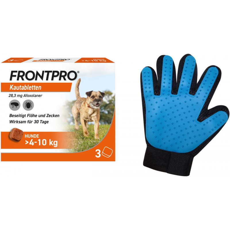Frontpro 28,3 mg für Hunde 4-10 kg 3 Kautabletten + gratis Fellhandschuh