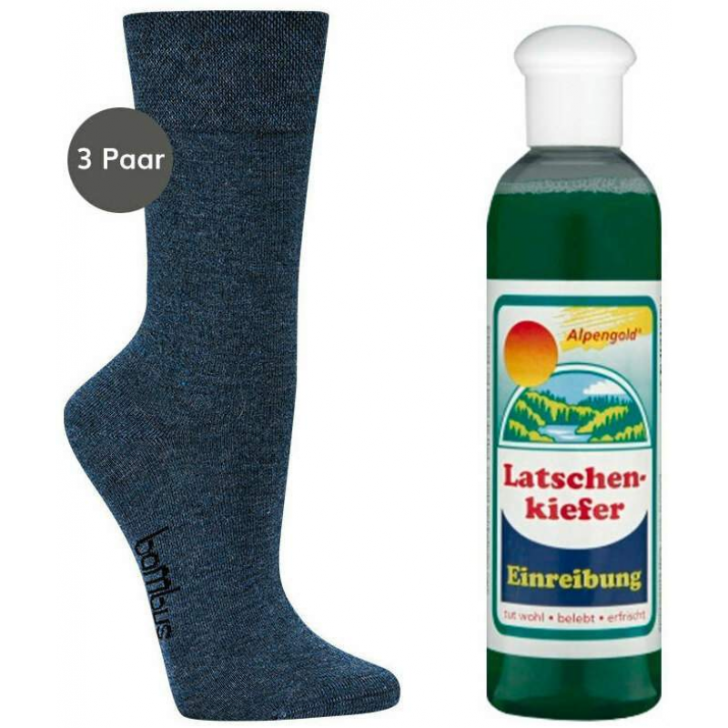 Bambus Wellness-Socken 43-46 Jeansblau 3 Paar + gratis Latschenkiefer Einreibung 250 ml