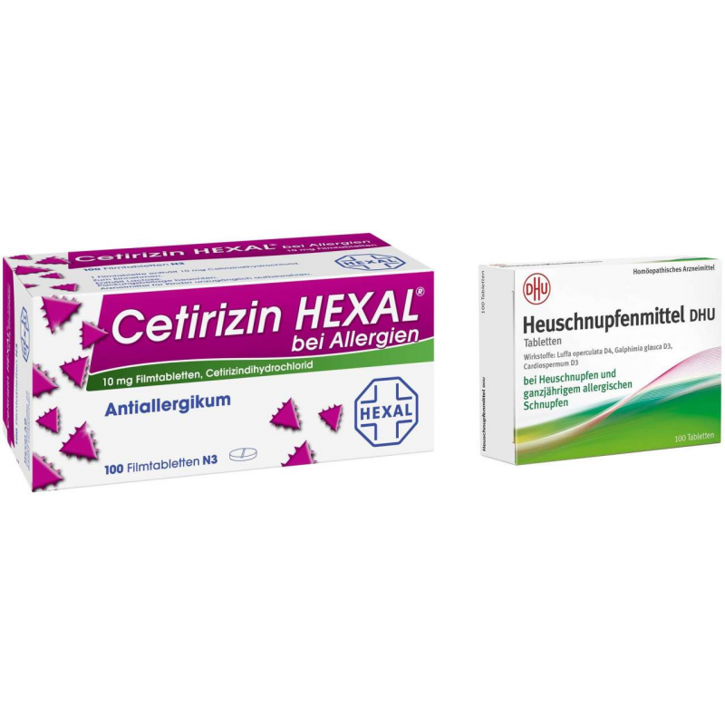 Sparset Allergie Cetirizin Hexal 100 Filmtabletten bei Allergien + DHU Heuschnupfenmittel 100 Tabletten