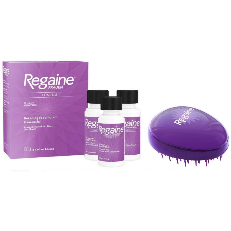 Regaine Frauen - 3 x 60 ml Lösung + gratis Haarbürste
