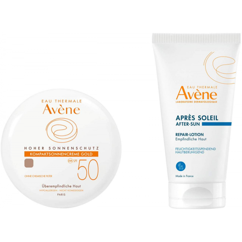 Avene Kompaktsonnencreme SPF 50 Gold 10 g Creme + gratis Repair - Lotion nach der Sonne 50 ml