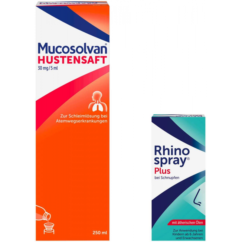 Mucosolvan Saft 30 mg pro 5 ml 250 ml + Rhinospray Plus bei Schnupfen mit Feindosierer 10 ml