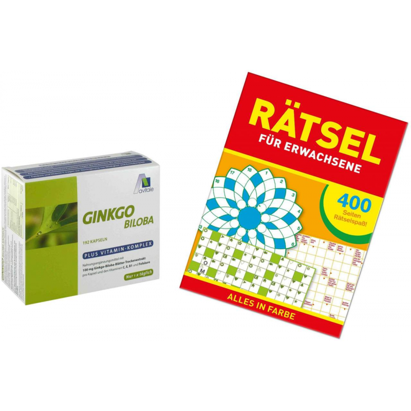 Ginkgo 100 mg Kapseln + B1, C + E + 192 Kapseln gratis Sudoku Rätselbuch