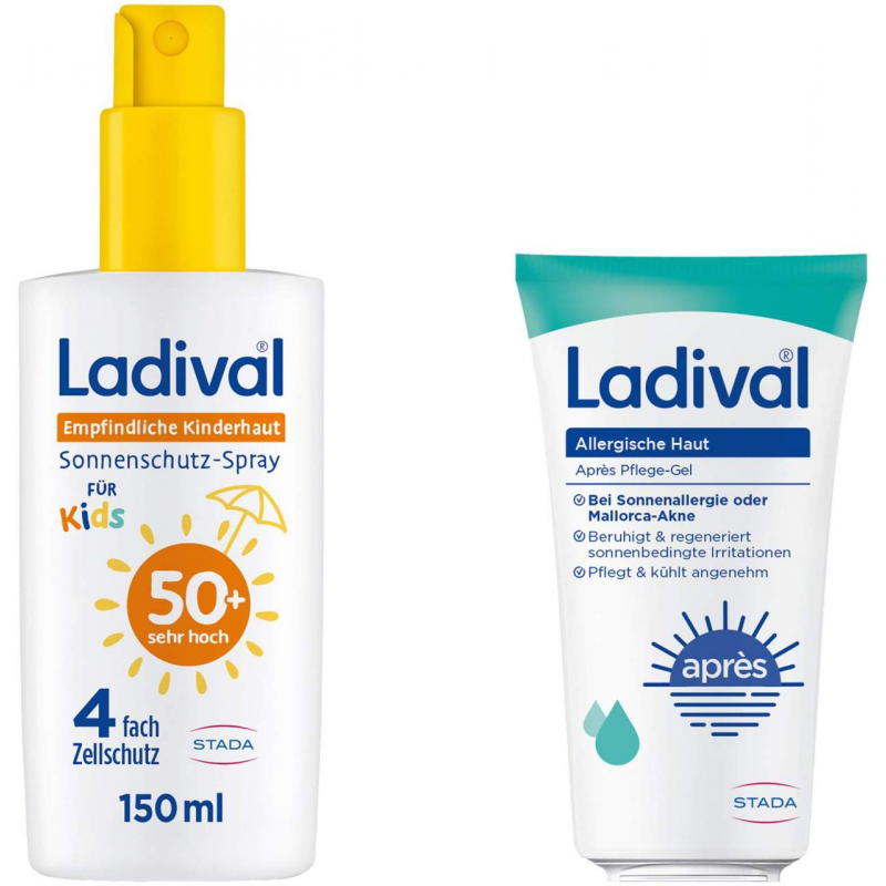 Ladival empfindliche Kinderhaut Spray LSF 50+ 150 ml + gratis allergische Haut Apres Pflege Gel 50 ml