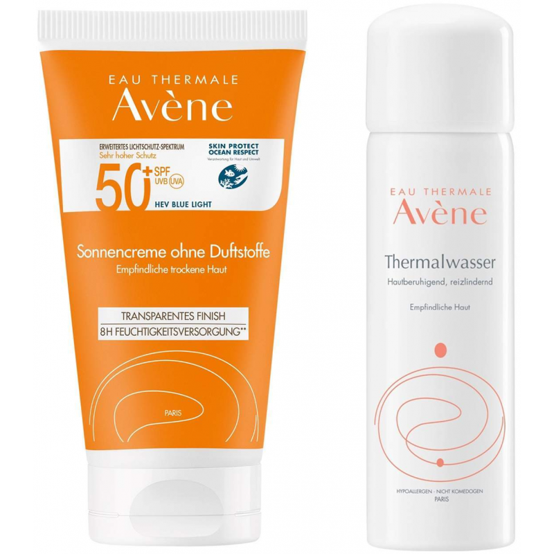 Avene Sonnencreme SPF 50+ ohne Duftstoffe 50 ml + gratis Avene Thermalwasser Spray 50 ml