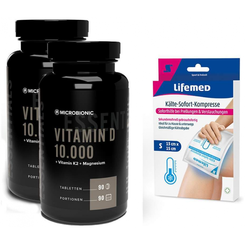 Microbionic Vitamin D 10.000 2 x 90 Tabletten + Kältekompressen