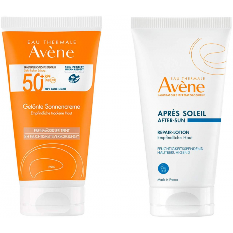 Avene Getönte Sonnencreme SPF 50+ 50 ml + gratis Repair - Lotion nach der Sonne 50 ml