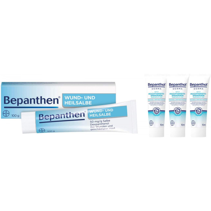 Bepanthen Wund- und Heilsalbe 100 g + gratis Bepanthol DERMA feuchtigkeitsspendene Körperlotion 3 x 10 ml