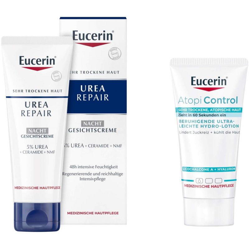 Eucerin UreaRepair Gesichtscreme Nacht 5% 50 ml + gratis AtopiControl Hydro-Lotion 20 ml