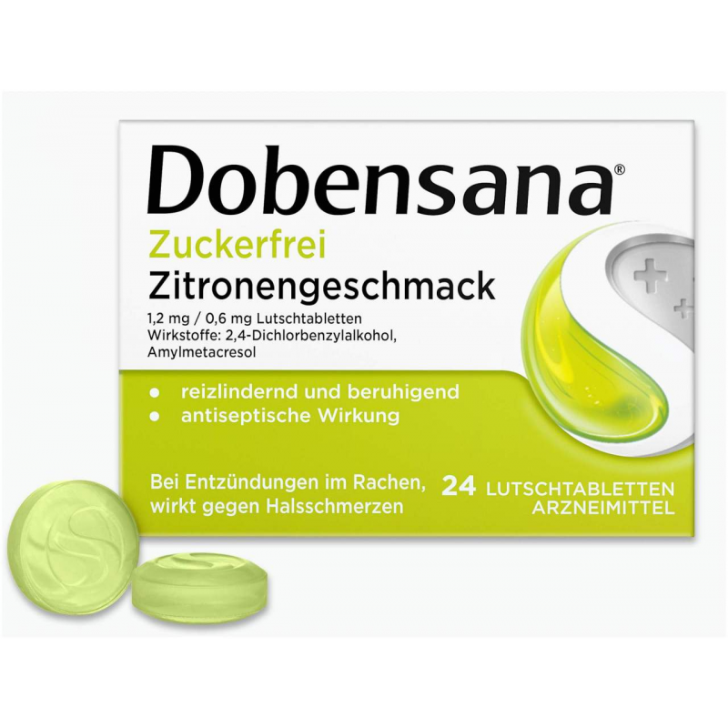 Dobensana Zuckerfrei Zitronengeschmack 1,2 mg & 0,6 mg 24 Lutschtabletten