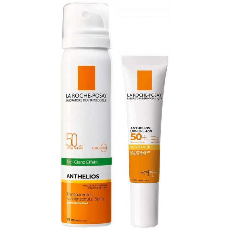 La Roche Posay Anthelios transparent Gesichtsspray LSF50 75 ml + gratis Invisible Fluid UVMune 400 LSF50+ 15 ml
