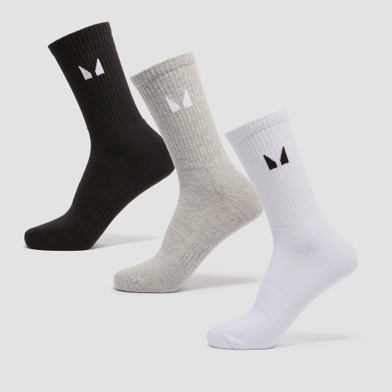 MP Unisex Crew Socks (3 Pack) - White/Black/Grey Marl - UK 2-5 – Bild 1 von 4