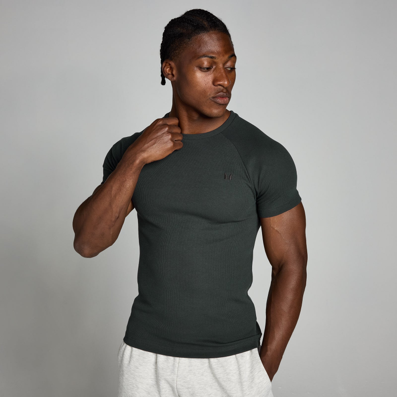MP Herren Origin geripptes T-Shirt in Muskelpassform – Verwaschenes Schwarz - L – Bild 1 von 4