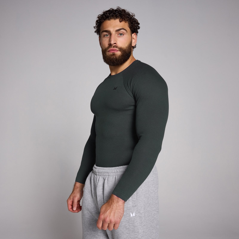 MP Herren Origin geripptes langärmeliges Shirt in Muskelpassform – Verwaschenes Schwarz - XS – Bild 1 von 4