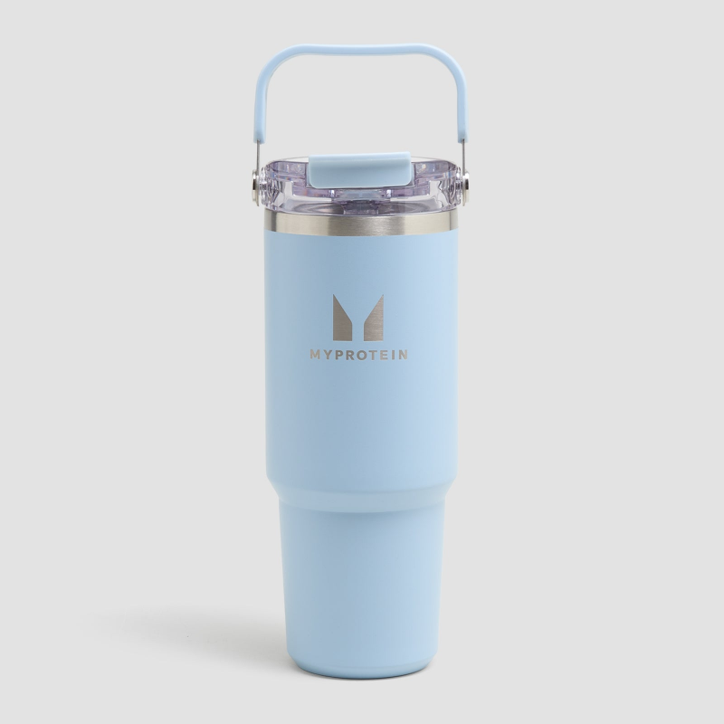 Myprotein Recycelte Metall Trinkflasche mit Tragegriff und Strohhalm 900 ml - Babyblau – Bild 1 von 4