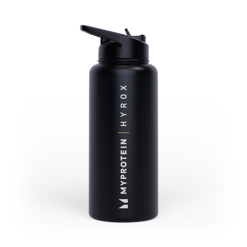 Myprotein Hyrox Recycelte Metall-Flip-Strohhalm-Flasche 1L - Schwarz