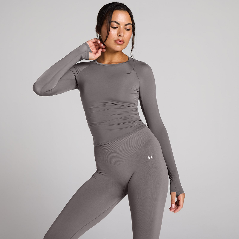 MP Damen Tempo Transparentes Langarmshirt mit Raffung – Dark Truffle - XS – Bild 1 von 4