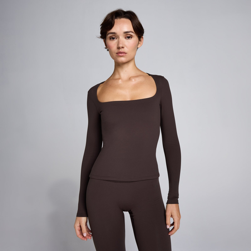 MP SculptForm Damen Langarm-Top mit eckigem Ausschnitt – Kakao - XS – Bild 1 von 4