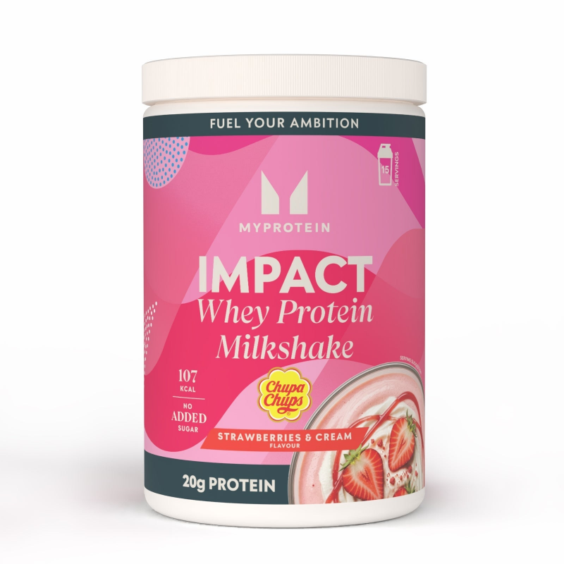 Impact Whey Protein Milchshake – Chupa Chups® - 435G - 15Portionen - Erdbeeren & Sahne – Bild 1 von 4