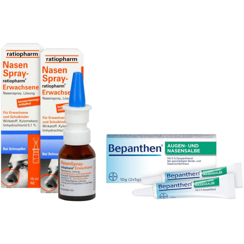 Nasenspray ratiopharm Erwachsene 2 x 15 ml + Bepanthen Augen- und Nasensalbe 10 g