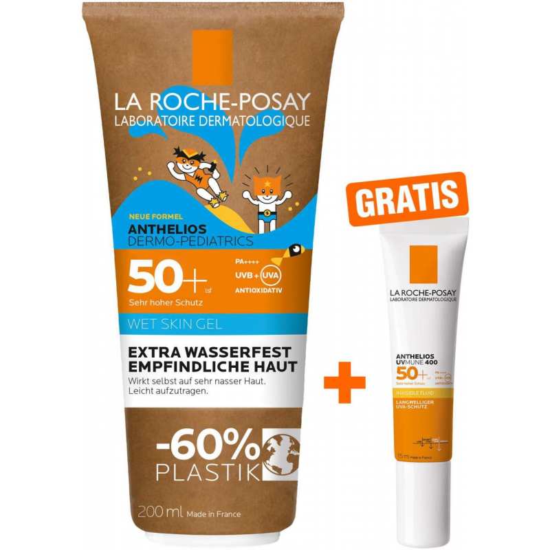La Roche Posay Anthelios Dermo-Kids Wet Skin Gel LSF 50+ 200 ml + gratis Invisible Fluid UVMune 400 LSF 50+ 15 ml