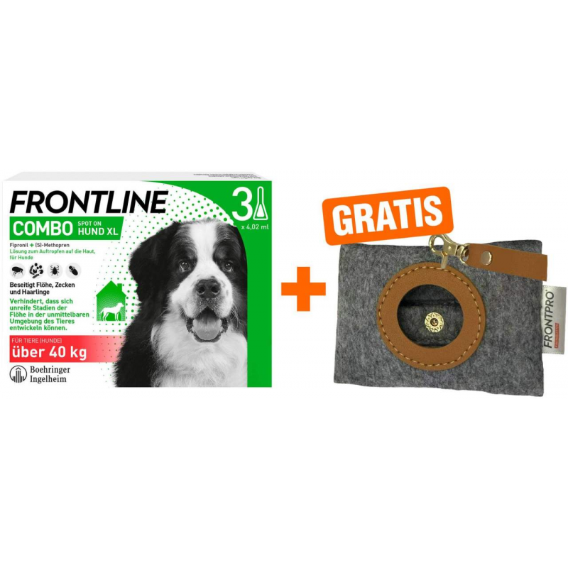Frontline Combo Spot on Hund XL 40-60 kg 3 Pipetten + gratis Frontline Hundekotbeutelspender